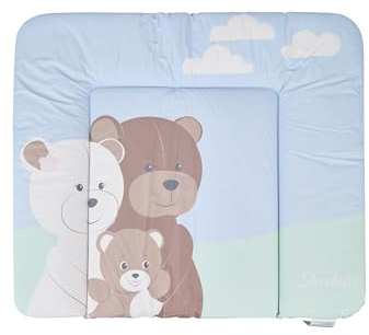 Sterntaler Wickelunterlage Familie Bär aus pflegeleichtem, abwischbarem Material, weich gepolstert für den Wickelbereich, hygienisch und alltagstauglich, 72 × 85 × 5 cm – eisblau
