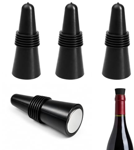 4 Stück Silikon Flaschenverschluss, Weinverschluss Silikon, Wiederverwendbare Flaschenverschluss Silikon Weinflaschenverschluss, für Wein Champagner Bier und Kohlensäurehaltige Getränke (Schwarz)