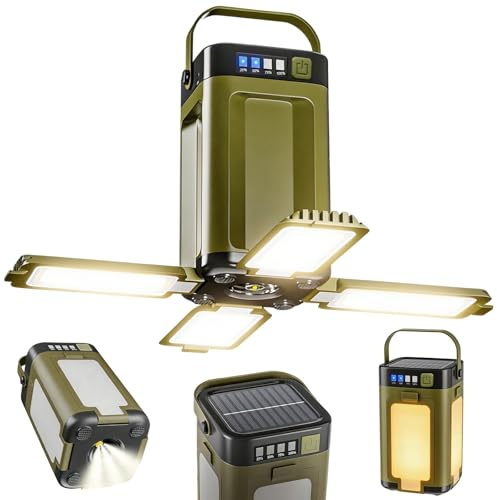 Lampada Campeggio Solare, Lampada Campeggio LED Solare Ricaricabile, Multifunzionale Pieghevole con 6 Modalità di Illuminazione, USB Portatile Luce per Illuminazione Esterna e di Emergenza