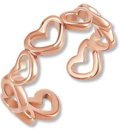 Justerbar Roséguld Hjärt Ring - Damring i 316L Rostfritt Stål i 18K Roséguld - Vattentålig Ring - Inklusive Presentask (Storlek 52-60)