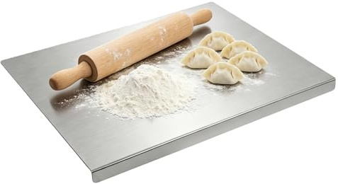 Tabla de Cortar de Acero Inoxidable 40x60 cm, Higiénica y Antibacteriana, Fácil de Limpiar, para Carne, Verduras, Frutas, Pan, Amasar y Hornear, Uso Profesional en Cocina, Bar y Restaurante