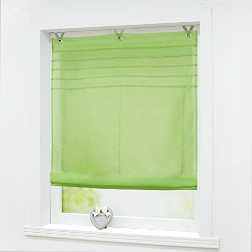 Joyswahl Raffrollo Voile Ösenrollo mit Haken Transparenter Vorhang Raffgardine mit Ösen BxH 60x140cm Grün 1er Pack