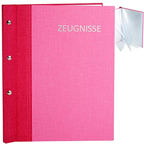 alles-meine.de GmbH Zeugnismappe/Dokumentenmappe/Zeugnisringbuch - Zeugnisse Leinen Struktur - PINK/ROSA - A 4 - GEBUNDEN & Erweiterbar - Schraubalbum - mit 24 festen Sei..