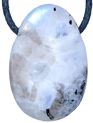 Regenbogen-Mondstein Tropfen Anhänger Kette Edelstein Heilstein | Inkl. Baumwollband & Edelsteinkarte | Handgefertigtes Unikat | Ideal als Geschenk