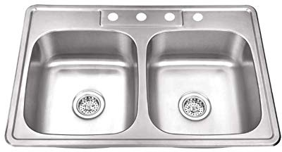 Magnolia Sinks Kitchen Sink Stainless Steel Drop In Top Mount 33 x 22, 4 hole (33 inch Drop-in Topmount 50/50 Double Bowl) Self Rimming