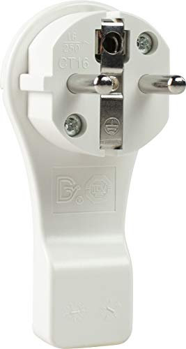 as - Schwabe Connettore piatto – spina con doppio contatto di protezione – Cavo di collegamento fino a max. 1,5 mm² – estremamente piatto – facile da estrarre con staffa – 230 V, 16 A – IP20 – bianco,