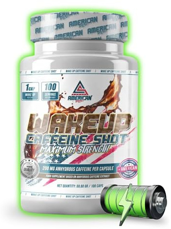 AS American Suplement | Pre Workout | PreWorkout Puissant “Wake Up” Caffeine Shot | Augmente L'Énergie | 100 Capsules | Aide à Améliorer les Performances | Contient de la Cafeine