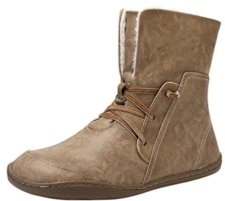 Stivali Moda Donna Appartamenti Scarpe Antiscivolo in Pelle con Lacci a Punta Tonda Scarpe Casual alla Caviglia (39,1Beige)