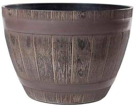 Jinfa Blumenkübel Kunststoff Holzfass-Optik | Farbe Eiche | Design Weinfass Ø 38 cm | Pflanzkübel Übertopf Terrasse, Balkon & Garten | Wetterfest & Dekorativ