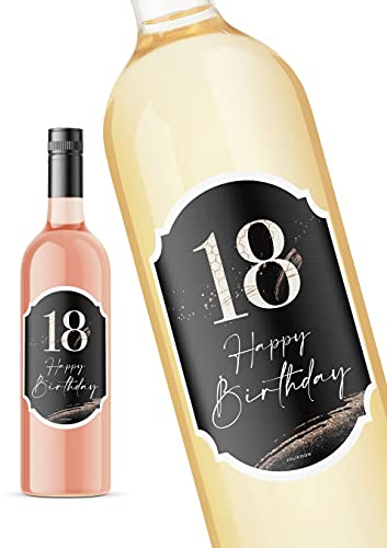JoliCoon 18. Geburtstag Flaschenetikett, 8,5x12cm, Perlmuttlack veredelt | Strukturiertes Perlmuttpapier, selbstklebend, zuverlässige Haftung, für Wein-, Sekt-, Prosecco- und Geschenkflaschen