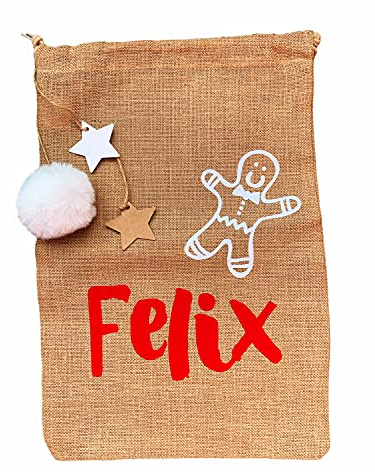 Jutesäckchen Weihnachten Nikolaussäckchen mit Name Nikolaus Sackerl Geschenktüte Jute Weihnachtstüte Geschenk (L (30x45cm))