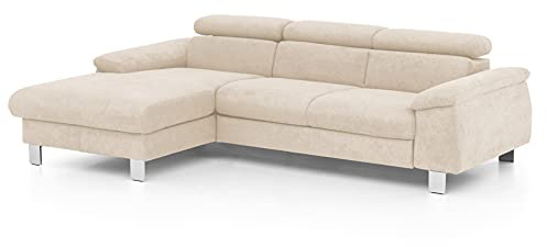 Mivano Ecksofa Micky mit Recamiere / Eckcouch mit Bettfunktion, Bettkasten und Kopfteilverstellung / 244 x 72 x 166 / Mikrofaser, Beige