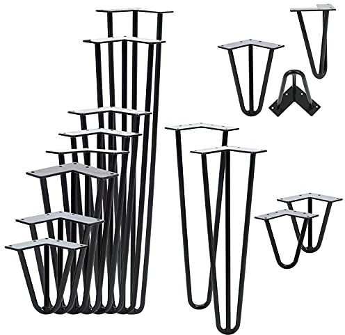 VENDOMNIA Hairpin Tischbeine - 4er Set, Metall, aus Stahl, 2 oder 3 Streben, Größenwahl, Schwarz - Haarnadel Möbelfüße, Hairpin Legs, Haarnadelbeine, Tischgestell, Tischkufen für Esstisch, Couchtisch