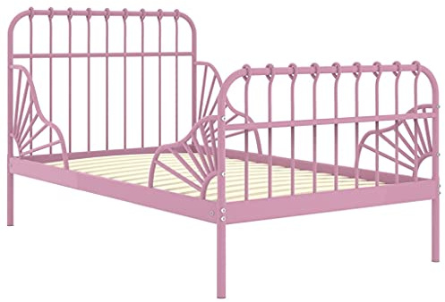 vidaXL Ausziehbett Einzelbett Tagesbett Metallbett Bett Bettrahmen Bettgestell Schlafzimmerbett Schlafzimmermöbel Rosa Metall 80x130/200cm