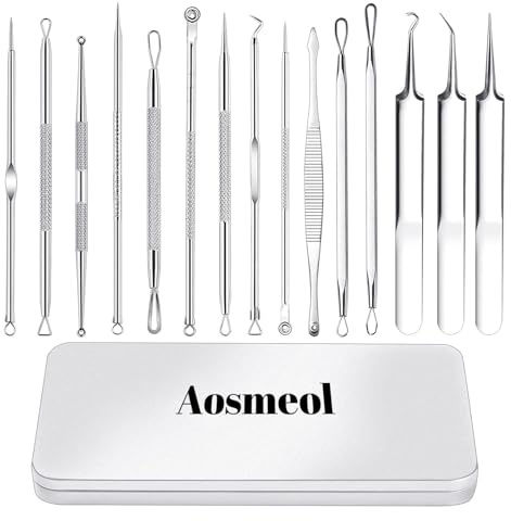 15 PCS Pimple Popper Tool Kit,Blackhead Remover Comedone Extractor Tools,Professional Pimple Comedone Extractor,Stainless Steel Skin Blemish Removal Acne Tools for Forehead Nose Face with Metal Case