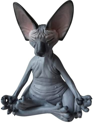 BeiLuo Neue Katze Figur Sphynx Meditation Statue Yoga Tier Katze Meditation Kunst Skulptur Mikrodekoration Garten Home Office Ornament (A)