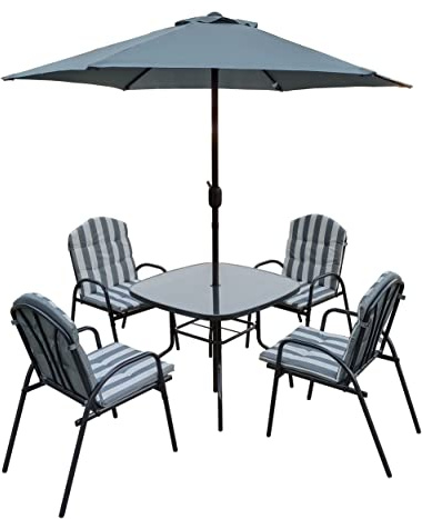 KG KITGARDEN Conjunto Balcón/Terraza, 1 mesa centro, 4 sillones y 1 parasol, Gris, Set Dakota