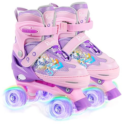 Runcinds Kinder Rollschuhe für Mädchen, Frauen, 4 Größen verstellbar, Kleinkind Rollschuhe für Anfänger