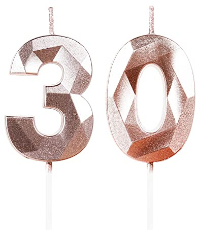 Geburtstagskerzen Zahlen 30 Roségold, 5cm Roségold Geburtstag Kerzen, Tortendeko, Geburtstagskerzen für Geburtstagsdeko, Nummer 30