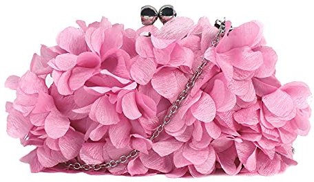 MEGAUK Damen Elegante Handtasche Blumen Clutch Seide Abendtasche Henkeltasche Crossbody Bag mit Kette Kisslock Design, Hellrosa