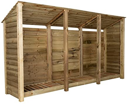 Arbor Garden Solutions wooden log store 6ft, firewood storage (W-335cm, H-180cm, D-88cm), natural finish (Without kindling shelf (roof sloping back))