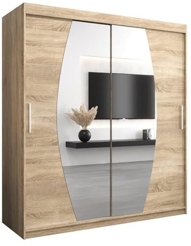ABIKSMEBLE Armoire Porte coulissante Miroir Elypse - Dressing Chambre Adulte - Penderie Vetement Dressing - Garde Robe - Armoire 2 Portes - Closet