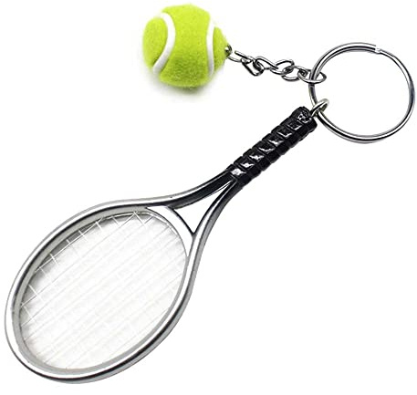 RIXERKOC Portachiavi per racchetta da tennis Mini portachiavi novità portachiavi in metallo ciondolo pallina da tennis regali per portachiavi sport, argento, m