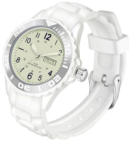 findtime Reloj de pulsera para mujer, analógico, impermeable, deportivo, para enfermera, al aire libre, simple, informal, pequeño, luminoso, de silicona, para mujeres, niñas y adolescentes, blanco