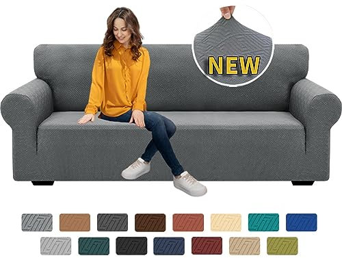 XINEAGE Funda de Sofá 3 Plazas, Fundas Sofa Elasticas para Salón, Fundas de Sofa Ajustables, Funda de Sofá Jacquard para Perros/Mascotas, Protector Sofa Antideslizante (3 Plazas, Gris Claro)