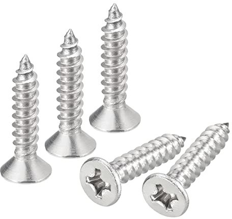 QUARKZMAN #6X5/8 Bois Vis, 50pcs Plat Tête Phillips Auto Taraudage Vis 304 Inox Acier Tête Fraisée Tête Métal Vis pour Travail Bois