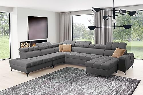 All4All Ecksofa mit Schlaffunktion Gonti X 359 x 294 cm - Schlafsofa mit Bettkasten - Sofa in U-Form - Wohnlandschaft XXL Sofa - Eckcouch Groß - Seite Rechts - Dunkelgrau - Gewebe - Modern 26