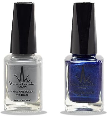 Set di 2 smalti halal con smalto permeabile all'henné, Wudhu e vegano, a lunga durata, lucido (grigio delicato + blu reale)