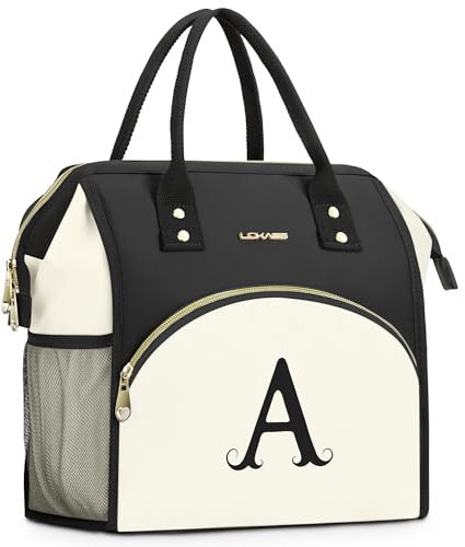 Lonchera personalizada para mujeres, lonchera reutilizable con aislamiento de iniciales, regalo para amigas, gran apertura amplia, resistente al agua, para adultos, para el trabajo, viajes, picnic, A