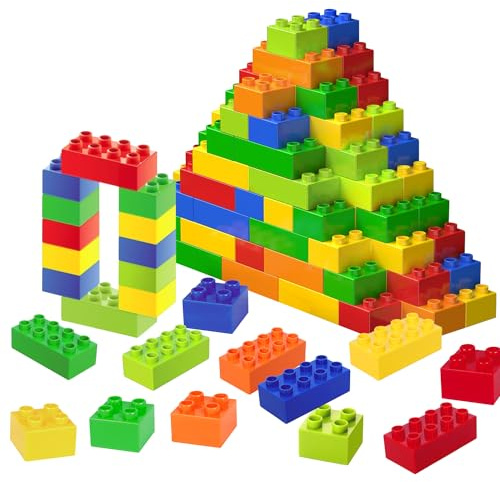 Stora byggklossar, 60 stycken tegelstenar i 6 färger och 2 storlekar, kompatibla med Duplo och alla större märken, perfekt leksak för barn från 3 år
