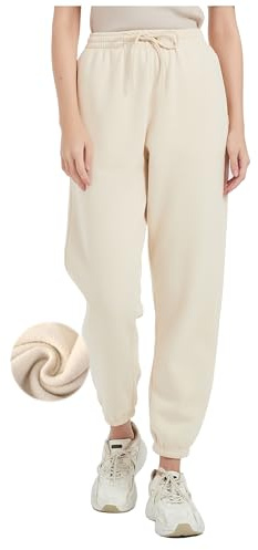 Tronjori Pantalon de Jogging Taille Haute à Enfiler avec Doublure en Polaire pour l'automne et l'hiver, Beige, Taille M