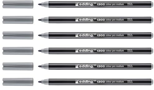 Edding 6 Filzstifte Medium 1300 Grau Silber 2 mm