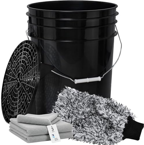 BenBow Kit Lavage Auto: Seau de Lavage de 20 litres avec séparateur et Gant de Lavage pour Voiture - idéal pour Nettoyer sans Rayures véhicules et Motos