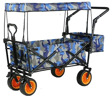 CCYENG Trolley-Wagen, zusammenklappbarer Mehrzweckwagen, robuster, zusammenklappbarer, tragbarer Handwagen mit abnehmbarem Verdeck für den Einkauf, Strand, Camping, C