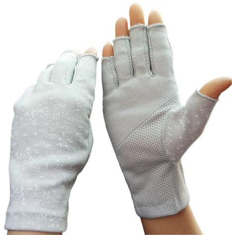 AIDIER Guanti da donna con protezione solare UV, traspiranti, mezze dita, in cotone, guanti da guida senza dita, antiscivolo, traspiranti, per ciclismo, pesca, golf, equitazione