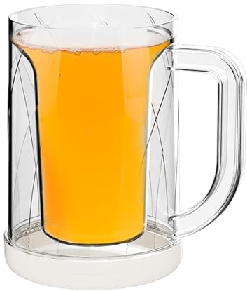 Xvilmaun Freezable Beer Mug, Freezer Beer Mugs, Clear Double-Walled Beer Mugs - Interlayer Ice Beer Cup, Double Walled Freezer Beer Mugs with Handle for Cold Drinks at Home