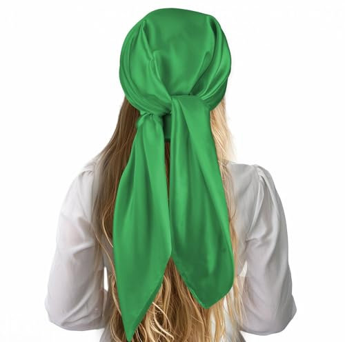 JIEYAO Quadratisches Satin-Kopftuch für Damen, 35 Großes Seidenglänzende Einfarbiger Seidentuch Halstuch Bandana Schlaf Haarbandana für Frauen(Grün)