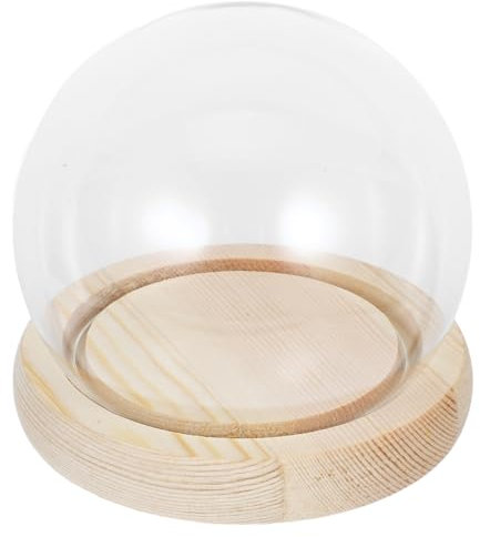 Amosfun 2st Glasabdeckung Klares Glockenglas-display Miniatur-kuppelglocke -anzeigekuppel Vitrinen-display-kuppel Tischvitrine Glockenkuppel Für Pflanzen Glasglocke Anzeigen Holz