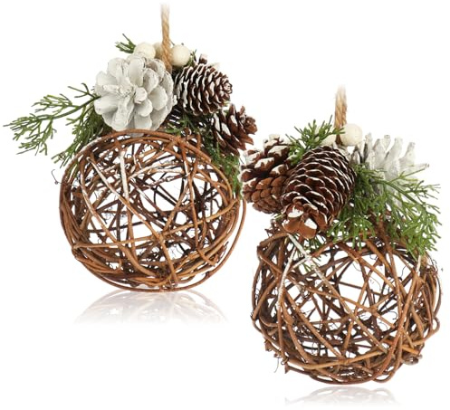 com-four® 2X Hänger-Kugel für die Weihnachtsdeko, Christbaumhänger | handgemachter Raumschmuck zum Dekorieren - Hängedekoration für Fenster und Tür