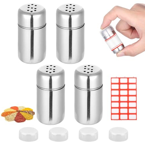 4 stycken mini saltströare för resor, 15 ml saltströare liten, mini kryddströare camping, rostfritt stål saltströare med lock, lämplig för kök, restauranger, camping och utomhusgrillkvällar