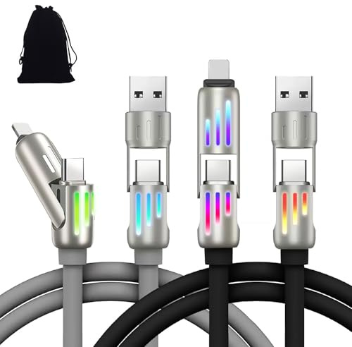 UmiMirari 4 in 1 Charging Cable Fast Charged, 240W Multi USB Charger Cables with Breathing Light, Suitable for Mobile Phones and Laptops (Black + Gray, 3.2FT)