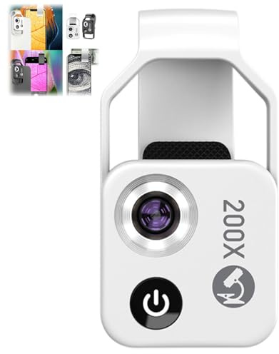 Nano Zoom, Nano Zoom 200x for Mobile Phone Cameras, Nanozoom 200x Magnification, Nanozoom 200x for Mobile Phone Cameras, High-Tech Clip-On Lens, Hd, Built-in Light(White)