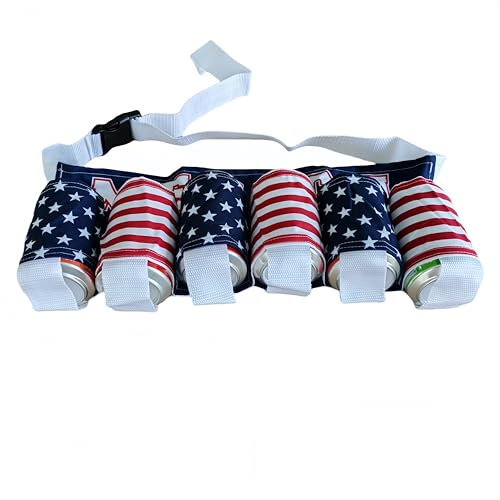 Sanseenia Beer Belt,Fourth of July American Patriotic Beer Gift for Men,6 Pack Unisex Beer Holster,Beverage Beer Soda Bottle Belt Holder,Beer Accessories for White Elephant Party Festival (Style 1)