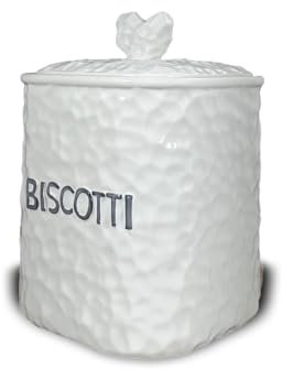 ARCA, Biscottiera Ermetica in Ceramica Lavorata, Barattolo Porta Biscotti con Pomello Ergonomico, Lavabile in Lavastoviglie, 17x18 cm, Fantasia Marble, Colore Bianco