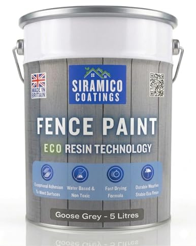 SIRAMICO COATINGS Fence Paint | 5 Litres | Waterbased ECO Resin Technology | 6 Luxury Colours | Smooth Matt Finish for outdoor wood protection | 10 Year Colour Guarantee (Goose Grey)