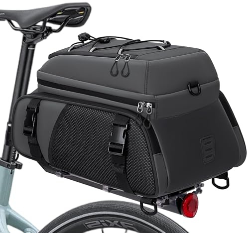 RAINSMORE 3 en 1 Alforjas Bicicleta 15L Bolsa Trasera con Cubierta de Lluvia y Bandolera, Impermeable y Reflectante, como Maleta Bicicleta,Bolso Bandolera